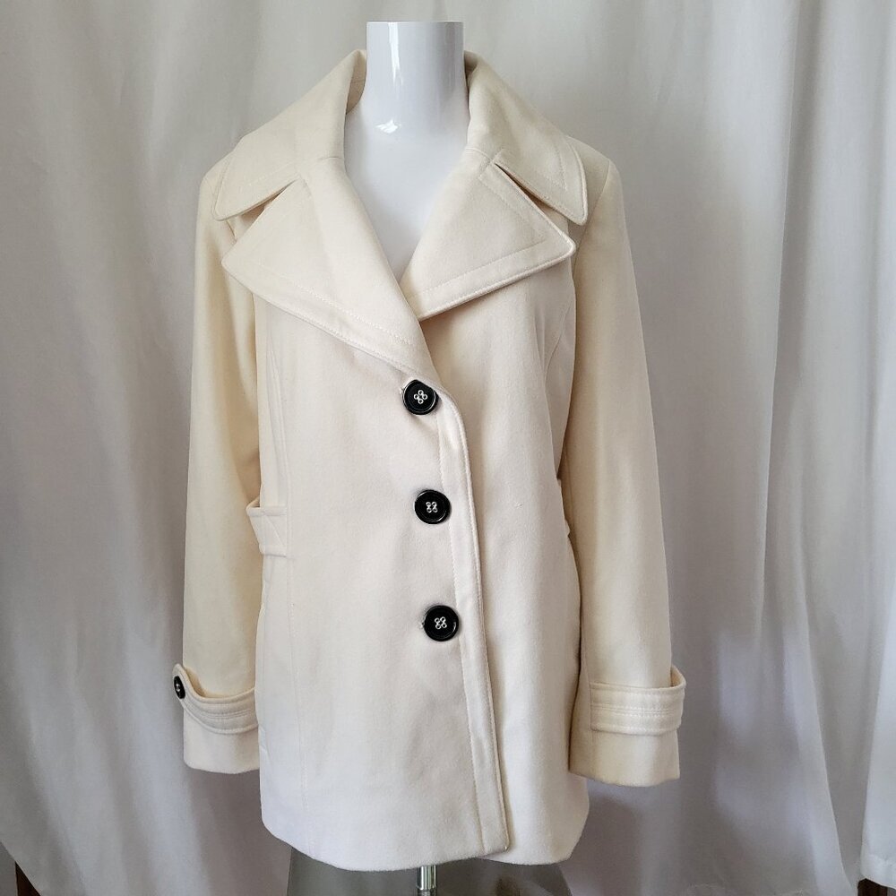 Apt. 9 Pea Coat Single breasted Warm White Large 60% Wool Classic Chic Cottage